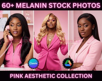 Melanin Stock Photo Bundle, Girl Boss Pink Aesthetic, Black Women Lifestyle Images, For Branding Marketing Canva, African American Ai Model