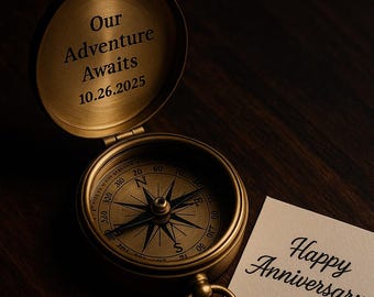 Engraved Brass Compass, Personalized Gift with Box