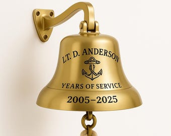 Retirement Tribute Brass Bell • Firefighter / Navy • Custom Crest & Years • Wall Bell with Optional Plaque