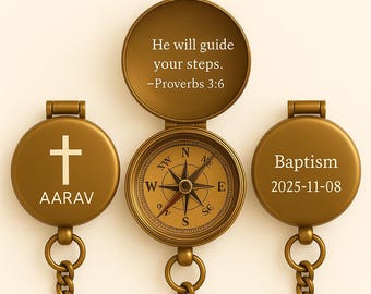 Personalized Brass Baptism Compass: Engraved Keepsake Scripture Gift