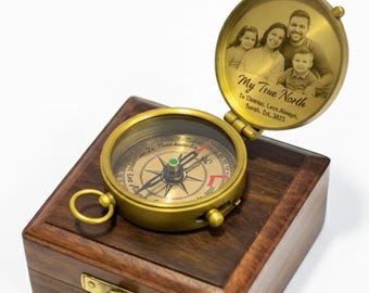 Engraved Brass Photo Compass – Personalized Keepsake Gift