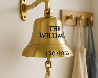 Family Dinner Brass Bell • Personalized Porch Door Bell • Loud Clear Ring • Engraved Name/Message