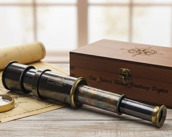 Personalized Brass Telescope: Engraved Spyglass, Nautical Gift