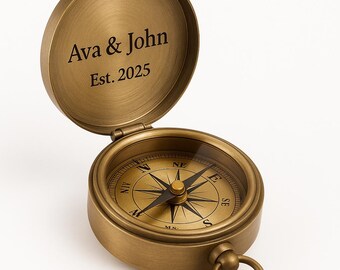 Personalized Brass Compass: Engraved Coordinates, Long Distance Gift