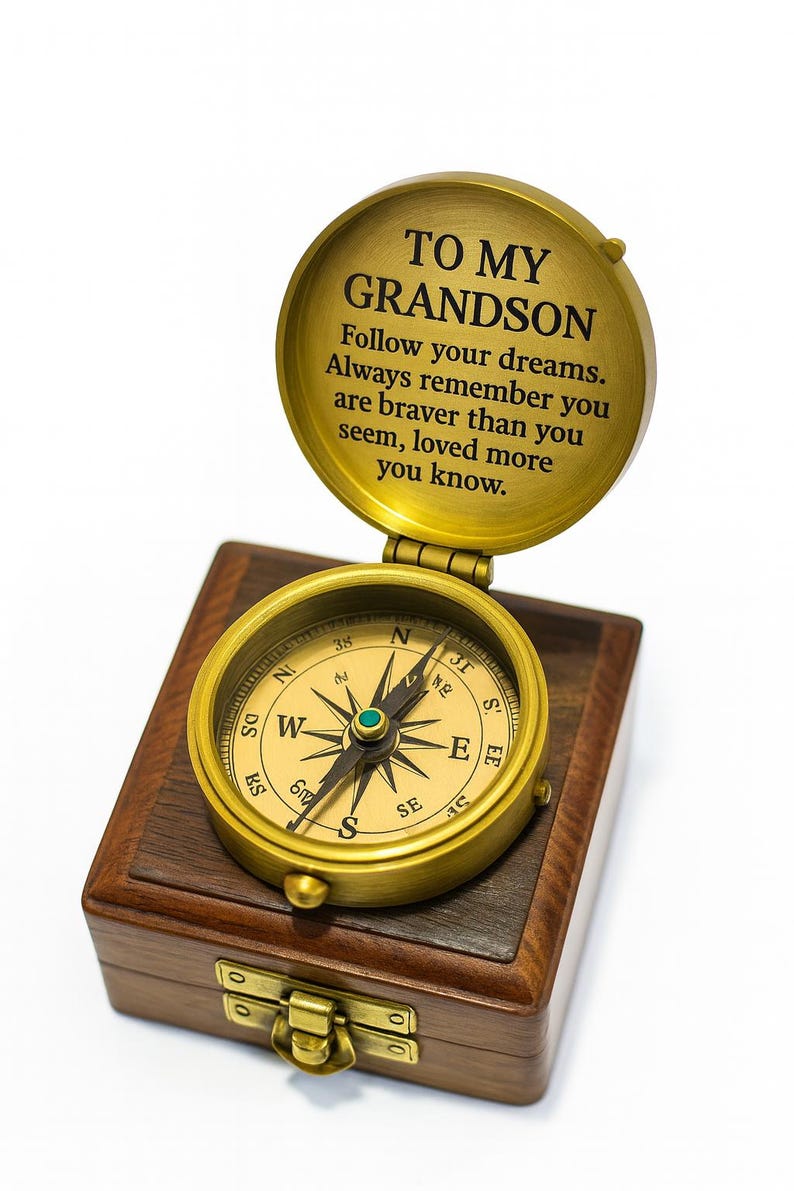 Engraved Brass Compass With Wood Box: Grandson Keepsake Gift - Etsy
