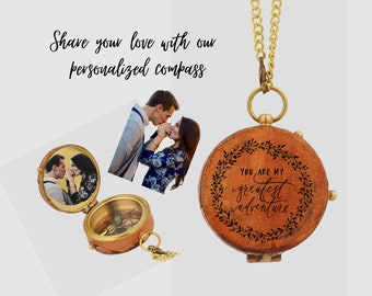 Personalized Brass Photo Compass - Unique Anniversary Gift for Him or Her | Romantic Nautical Compass - Handmade & Affordable