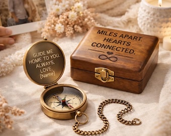 Personalized Brass Pocket Compass – Engraved Nautical Gift for Him, Long Distance Relationship, Anniversary