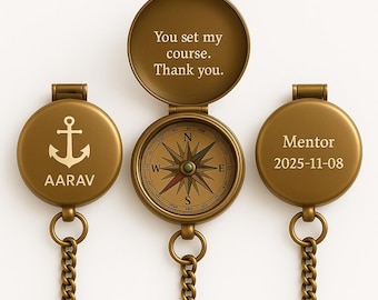 Engraved Brass Compass: Personalized Gift for Him
