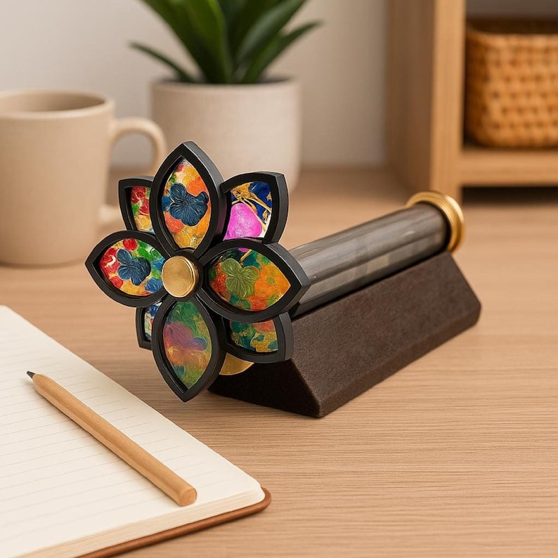 Antique finish brass kaleidoscope on executive desk