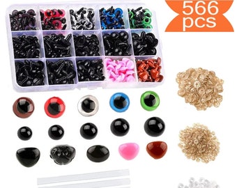 Safety Eyes and Noses, Plastic Safety Eyes with Washers, Craft Doll Eyes and Nose of Various Sizes for Amigurumi