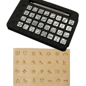 Kit de 37 piezas de troqueles de acero para estampación de metal, herramienta de perforación, sello de insectos, deporte, sol, herramientas para joyería, cuero plateado, sello de logotipo, troquel de metal
