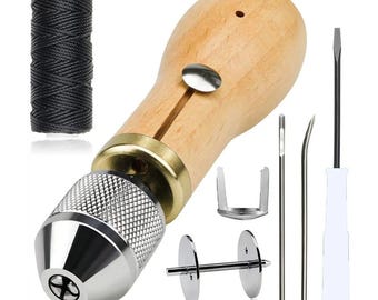 Leather Sewing Machine Kit, 7/10pcs, Metal Wood, Needles Accessories, Black, White, Brown Thread, Leathercraft Stitching, Craft Making Tools