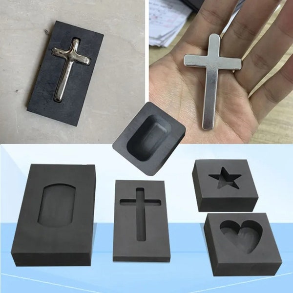 Gold Silver Ingot Mold, Cross Graphite Crucible Mold, Melting Metal Casting Refining Scrap, Jewelry Making Tools, for Melting Refining Metal