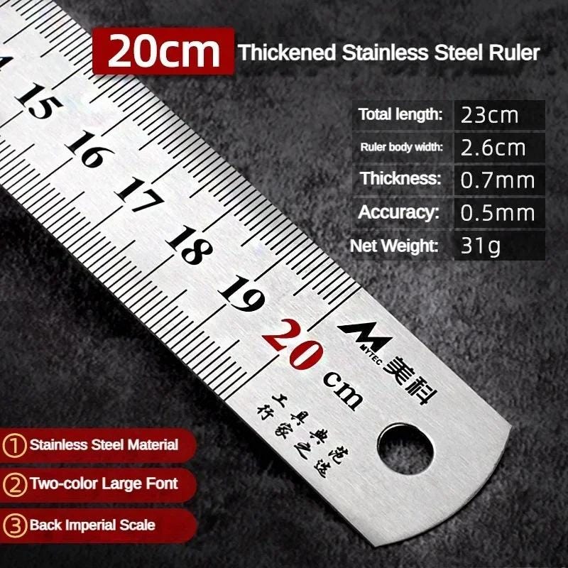 Standing Ruler Measurement Metal Ruler, Multiple Sizes, Stainless Steel Double Sided Straight ...