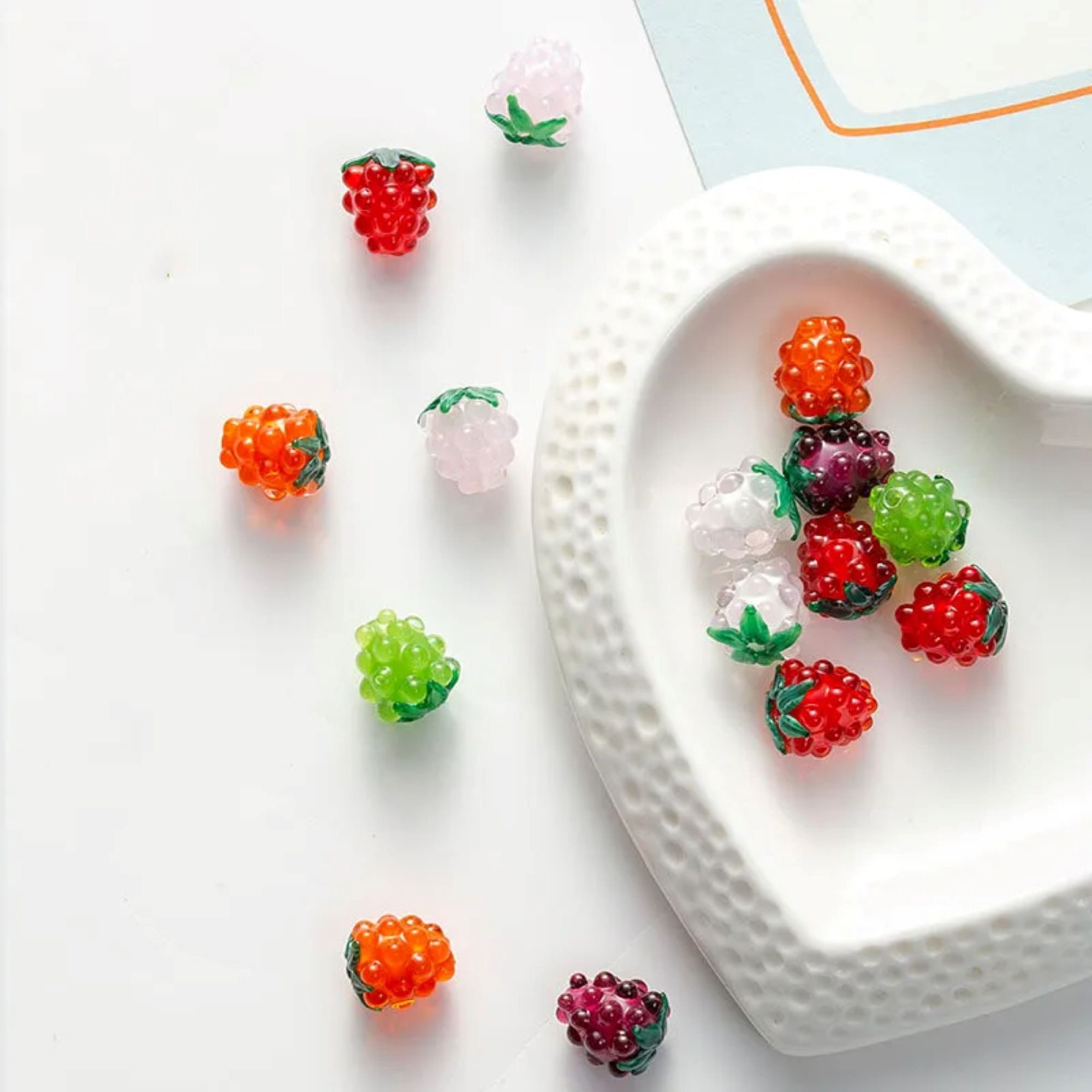 5 Pcs Raspberry Glass Fruit Bead, Lampwork Berries, DIY Jewelry Making ...
