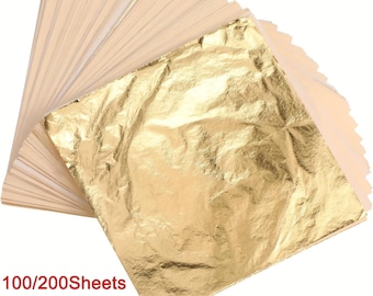 100/200 Sheets Imitation Gold Leaf, Copper, Metallic Foil, DIY Arts Accessories, Gilding Material, DIY Painting Frames, Furniture Decoration