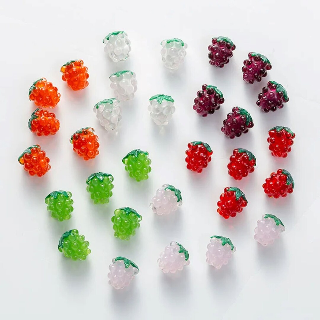 5 Pcs Raspberry Glass Fruit Bead, Lampwork Berries, DIY Jewelry Making ...