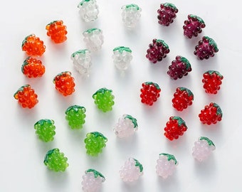 5 Pcs Raspberry Glass Fruit Bead, Lampwork Berries, DIY Jewelry Making Bracelets Necklace Earring, Fruit Design, Spacer Glass Charms Beads