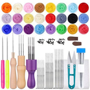 Needle Felting Kit Wool Felting Tools,24 Colors, Felt Needle Set Wool Felting Fabric Materials Accessories Felting Supplies