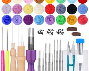 Needle Felting Kit Wool Felting Tools,24 Colors, Felt Needle Set Wool Felting Fabric Materials Accessories Felting Supplies