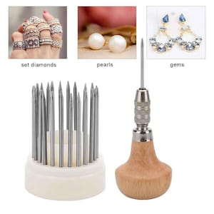 23 Pcs Bead Grain Tool Set, Graver Beader with Graver Wood Handle, for Goldsmith Diamond, Stone Setting Graver, Jeweler Jewelry Repair Tool