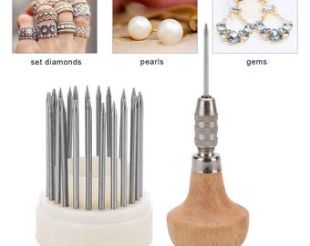 Ensemble de 23 outils pour grain de perle, perle avec manche en bois, pour diamant d'orfèvre, sertissage de pierre, outil de réparation de bijoux de bijoutier