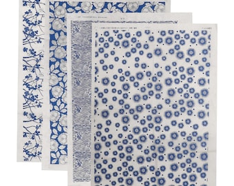 Papel de transferencia para cerámica, 4 piezas, láminas para bajo vidriado, diseño azul y blanco, diferentes patrones, calcomanías para cerámica, herramientas para la decoración de superficies de manualidades con arcilla.