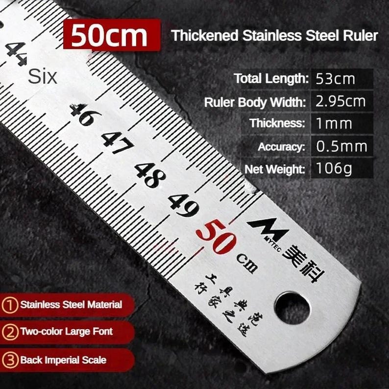 Metric Scale Length Ruler Metal Ruler, Multiple Sizes, Stainless Steel Double Sided Straight ...