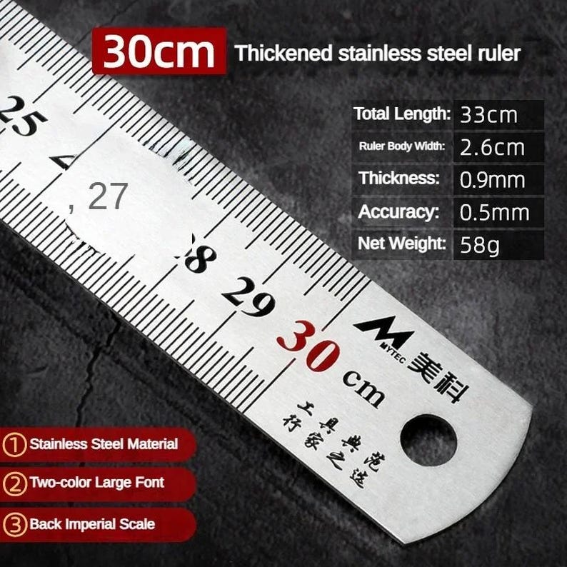 Metal Ruler, Multiple Sizes, Stainless Steel Double Sided Straight ...