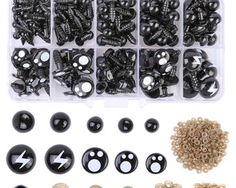 Safety Eyes and Noses, Plastic Safety Eyes with Washers, Craft Doll Eyes and Nose of Various Sizes for Amigurumi