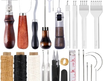 Leather Crafting Tools Kit, Leather Sewing Repair Kit,Professional Stitching Punch Carving Groover Set