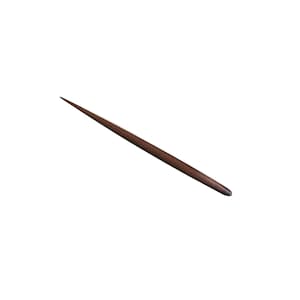 May include: A long, thin, dark brown wooden chopstick.