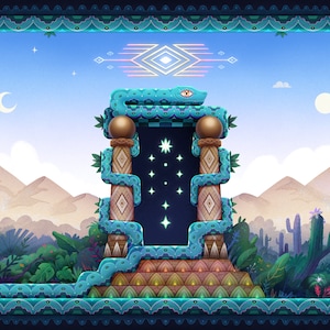 Póster de papel mate con calidad de museo de Guardian Gate: impresión de arte espiritual psicodélico, chamánico, ayahuasca, shipibo y plantas medicinales