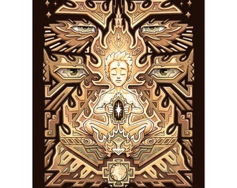 Inner Light - Sacred Fire (dark) — Museum-Quality Matte Print - Psychedelic Spiritual Art print Plantmedicine Shamanic