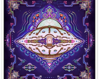 Noya Rao Ship Matte Paper Poster - Psychedelic Spiritual Art print - Plantmedicine Shamanic Pachamama - Shipibo - spiritual wall art