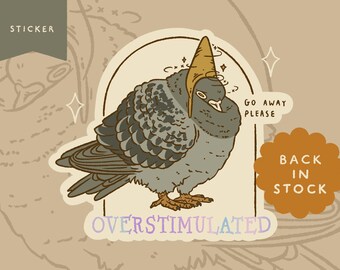 Overstimulated Pigeon - Vinyl Holographic Sticker