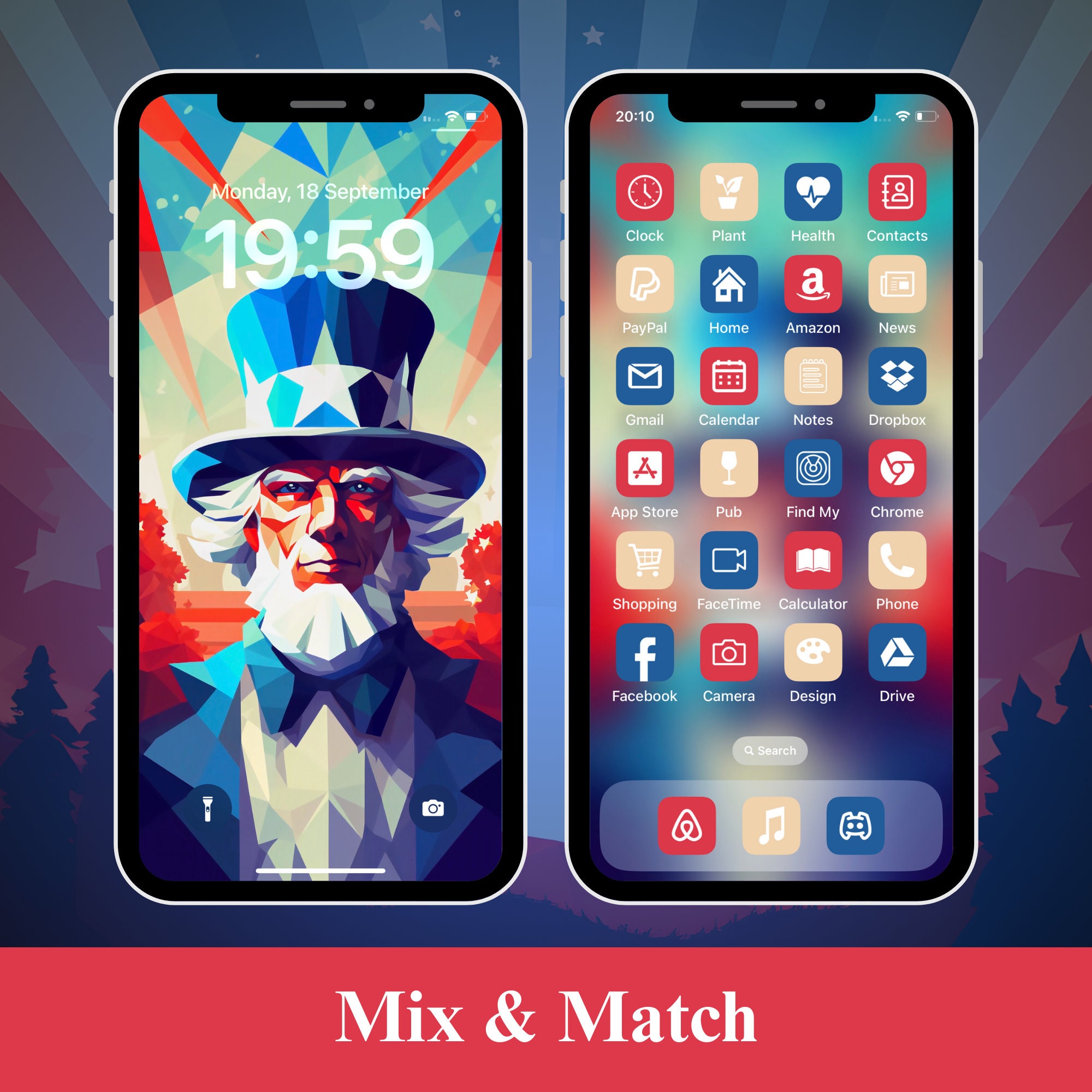 Mobile Icon Ios Background Phone Icons Wallpaper Set USA Theme Phone App Icons Pack Matching Phone ...