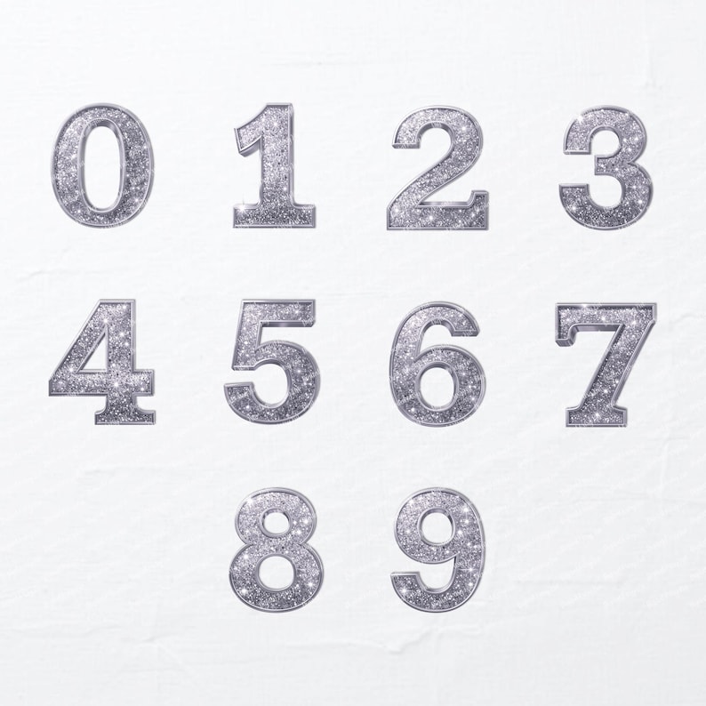 Silver Numbers Printable Silver Glitter Numbers Clipart: Printable Typography, Wedding DIY (PNG ...