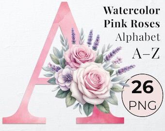 Watercolor Floral Alphabet Letters: PNG Clipart Bundle (Digital Download