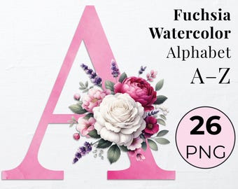 Watercolor Floral Alphabet Letters: PNG Clipart Bundle (Digital Download)