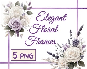 Floral Watercolor Frames PNG: Elegant Wedding Invitation Borders (Digital Download)