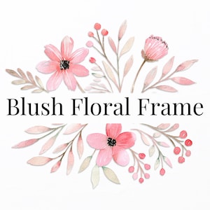 Bordure florale aquarelle PNG avec cadre floral rose. Cadre rose fleurs sauvages à utiliser pour des cartes ou des faire-part de mariage DIY. Clipart cadre doré rose
