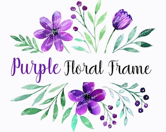 May include: Purple watercolor floral frame with a text overlay that reads "Purple Floral Frame".