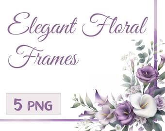 Floral Watercolor Frame PNG Set: Elegant Wedding Invitation Graphics (Digital Download)
