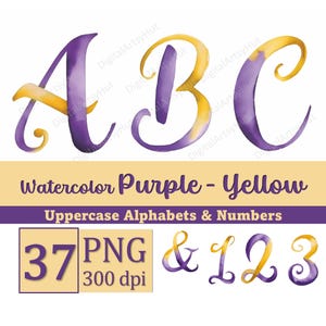Aquarell Alphabete Clipart Buchstaben & Zahlen. Hochzeitsmonogramme, Zahlen PNG. Printable Alphabets Zahlen Sublimationstypografie. 37 PNG.