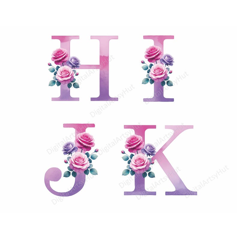 Watercolor Letter Alphabet Bundle Floral Letters Decorative Letters ...
