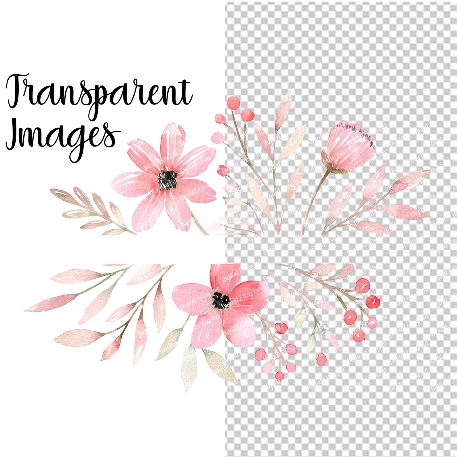 Blush Pink Floral Frame PNG: Watercolor Flower Border, Rose Gold ...
