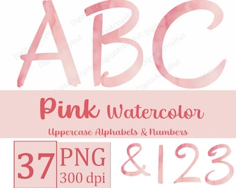 Watercolor alphabets clipart letters. Sublimation letters wedding monogram PNG. Printable alphabet bundle. Pink alphabet sublimation.