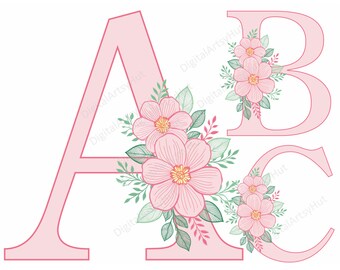 Floral Letter Clipart Bundle: Pink Sublimation Alphabet (PNG Digital Download)