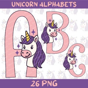 Unicorn Pink Alphabet PNG – Kindergarten Letters, Unicorn Clipart PNG, Doodle Font png, Girl Font Unicorn, Unicorn Shirt Sublimation
